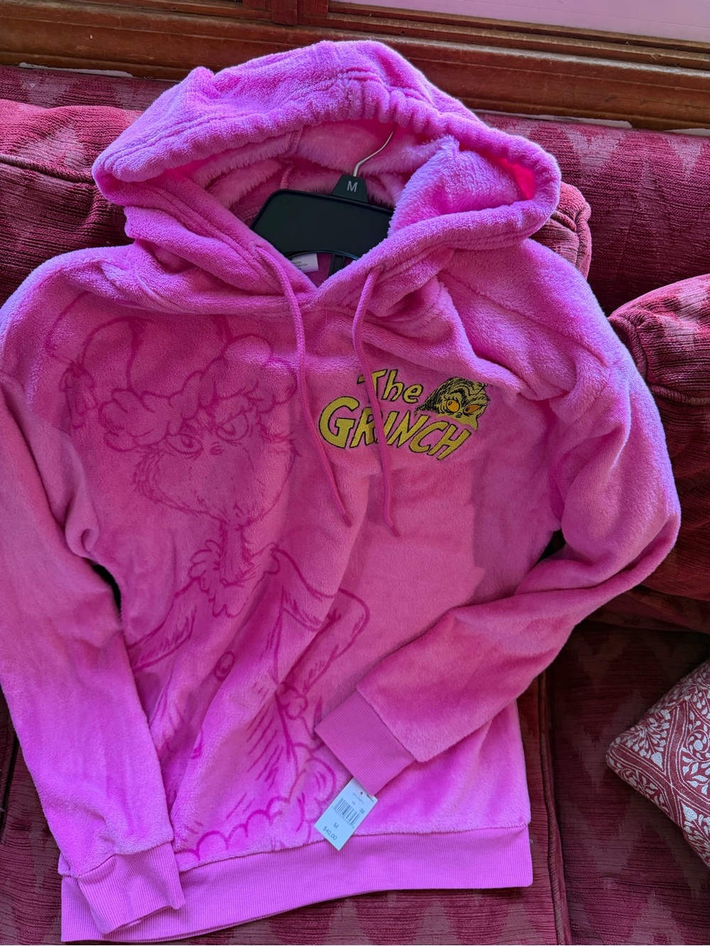 Pink woman’s grinch Plush Hoodie size medium